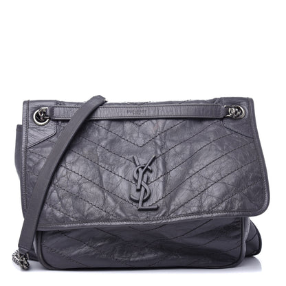 Saint Laurent Crinkled Calfskin Matelasse Monogram Large Niki Chain Satchel Storm 1 of 10