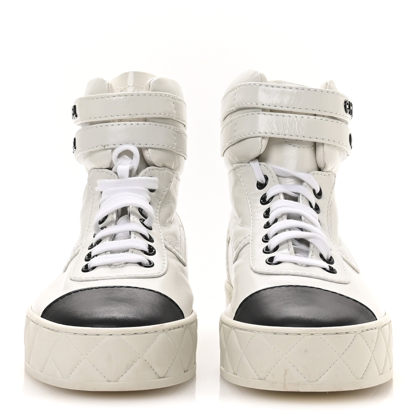 Shiny Calfskin Logo High Top Sneakers 38.5 White