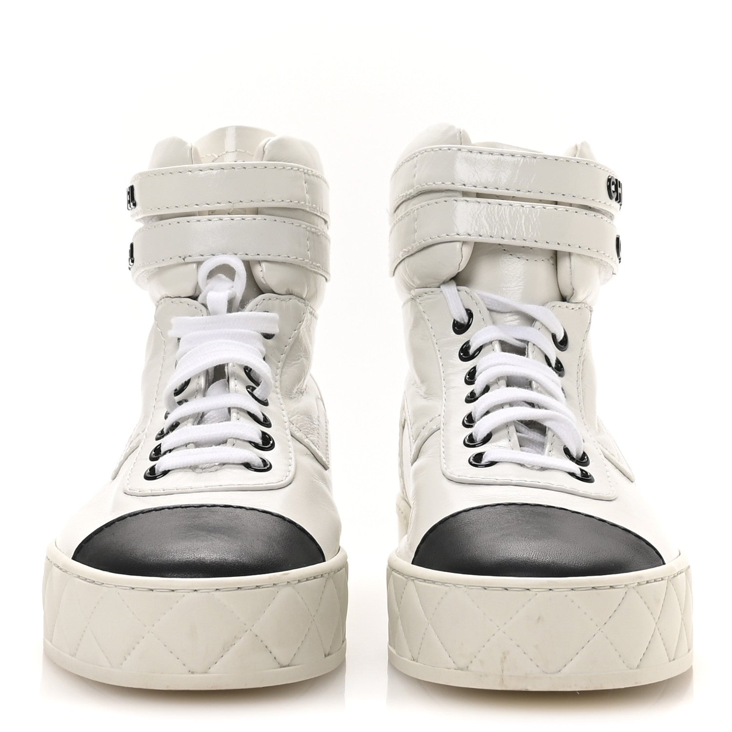 Chanel Shiny Calfskin Logo High Top Sneakers 38.5 White 3 of 9