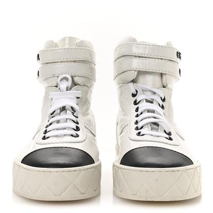 Chanel Shiny Calfskin Logo High Top Sneakers 38.5 White 3 of 9