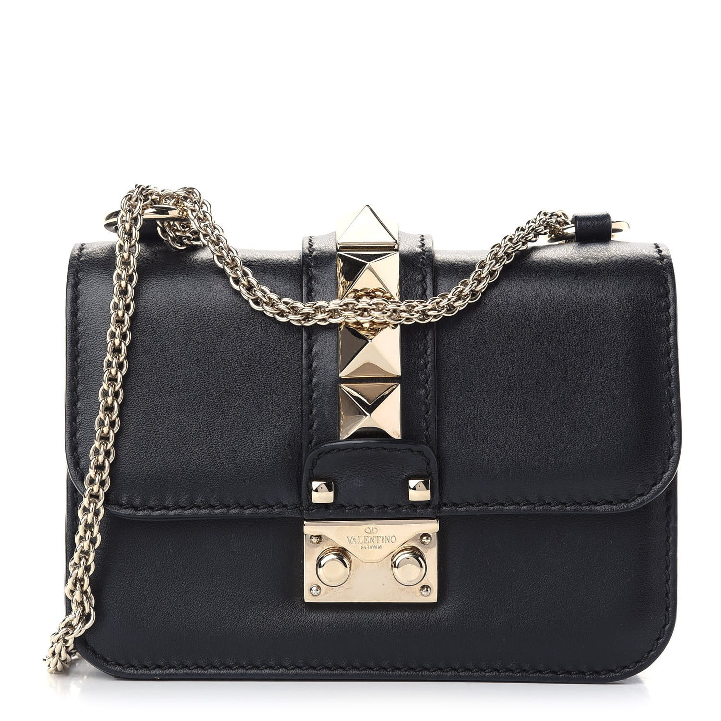 Vitello Mini Glam Lock Rockstud Flap Black