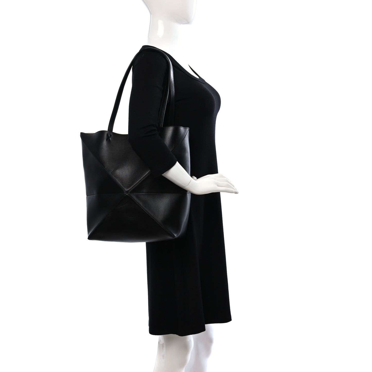 Shiny Calfskin Medium Puzzle Fold Tote Black