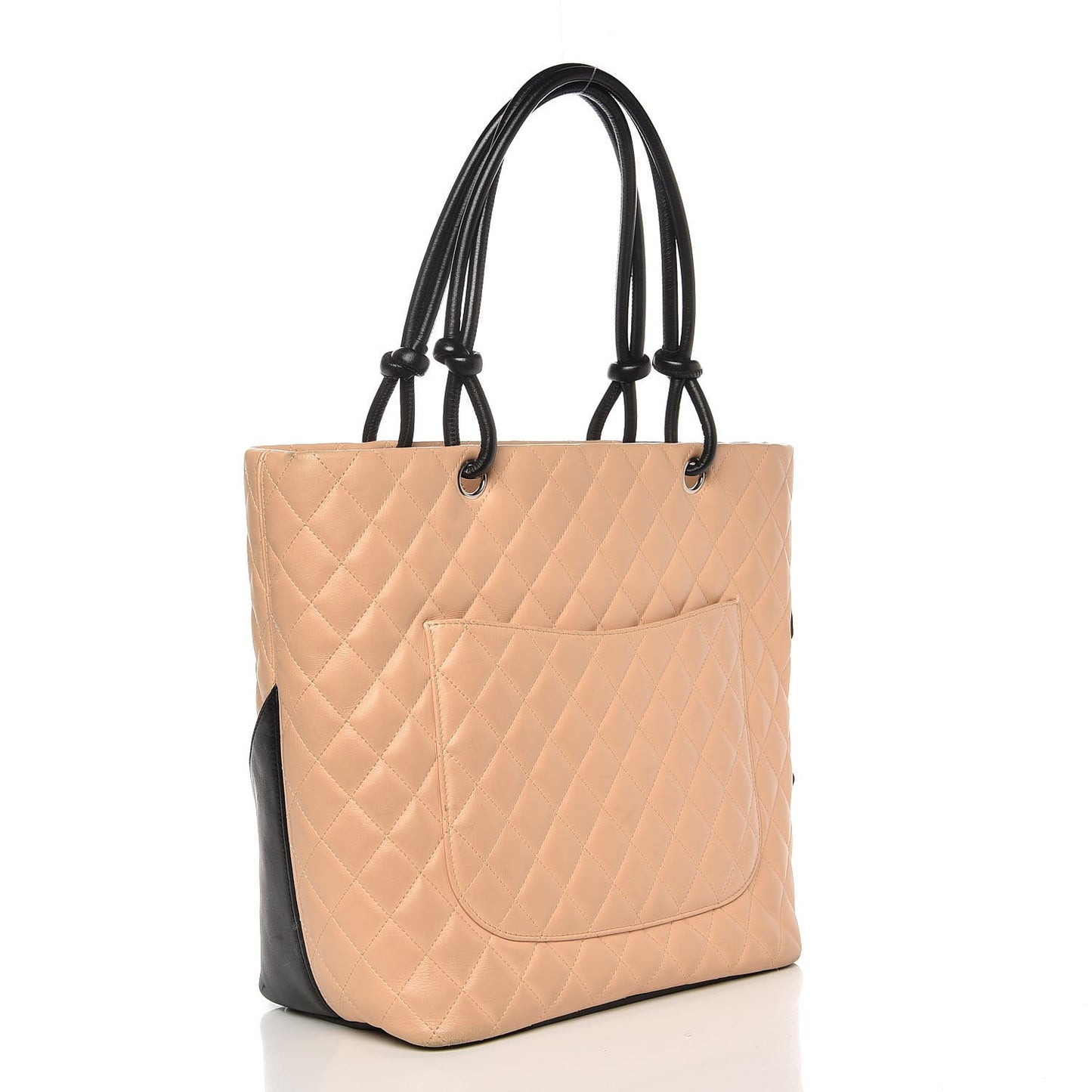 Calfskin Quilted Large Cambon Tote Beige Black