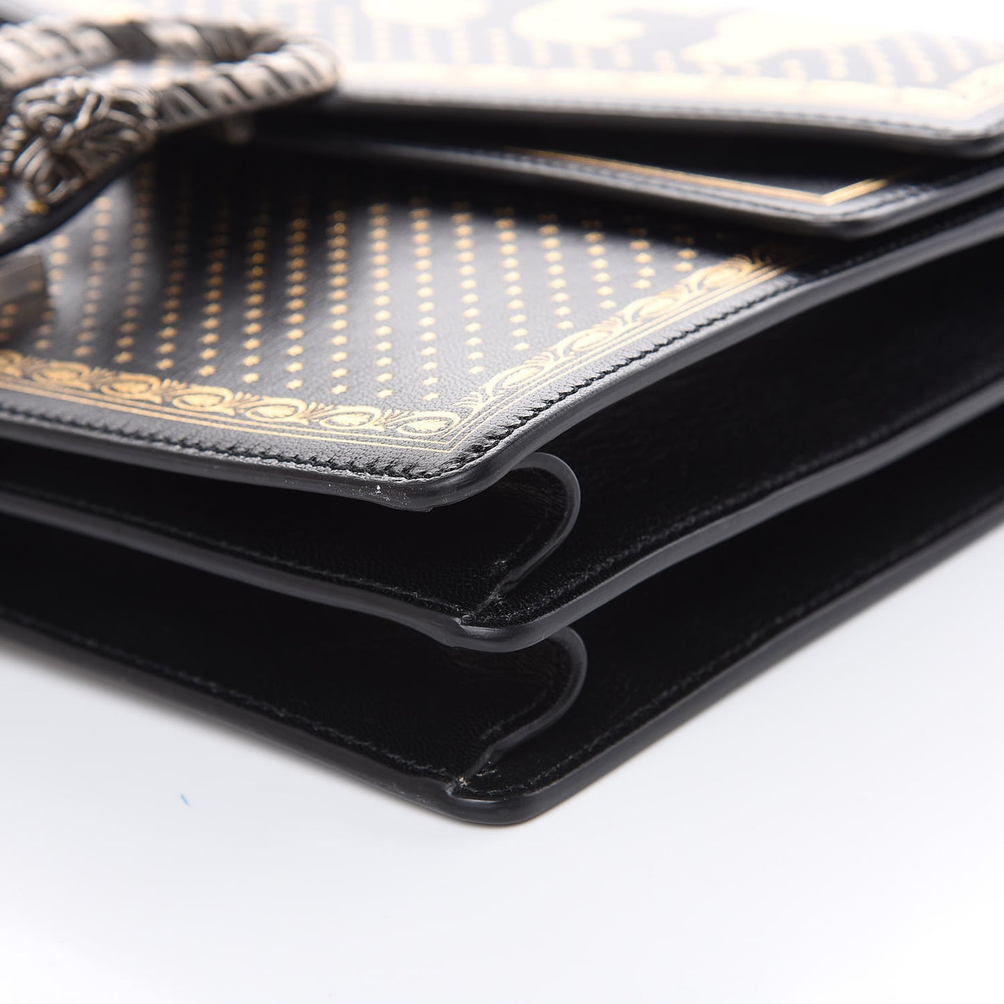 X SEGA Calfskin GUCCY Stars Medium Dionysus Shoulder Bag Black Gold