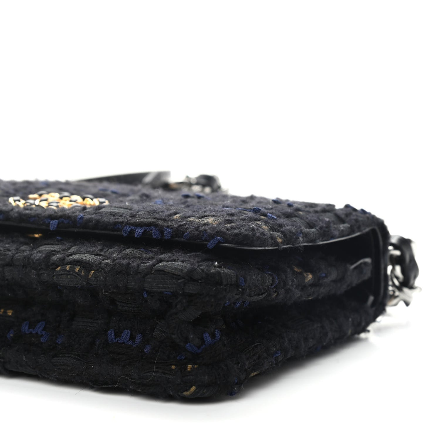 Tweed Quilted Chanel 19 Wallet On Chain WOC Black Navy Gold