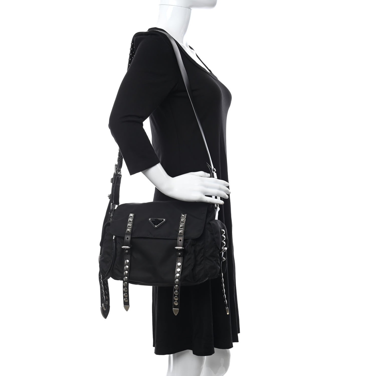 Prada Nylon New Vela Studded Messenger Black 2 of 13