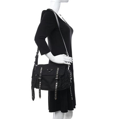 Prada Nylon New Vela Studded Messenger Black 2 of 13