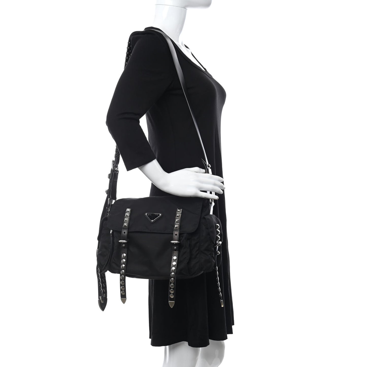 Nylon New Vela Studded Messenger Black
