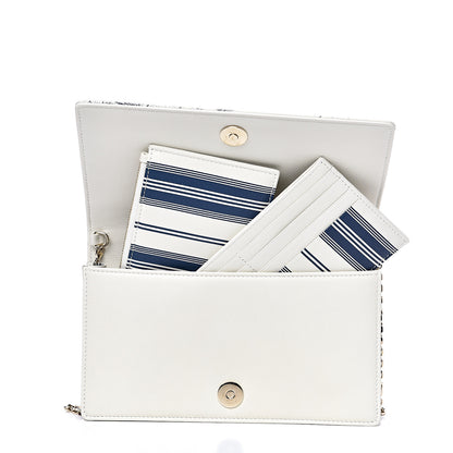 Christian Dior Calfskin Lady Dior Toile De Jouy Clutch Blue White 4 of 11