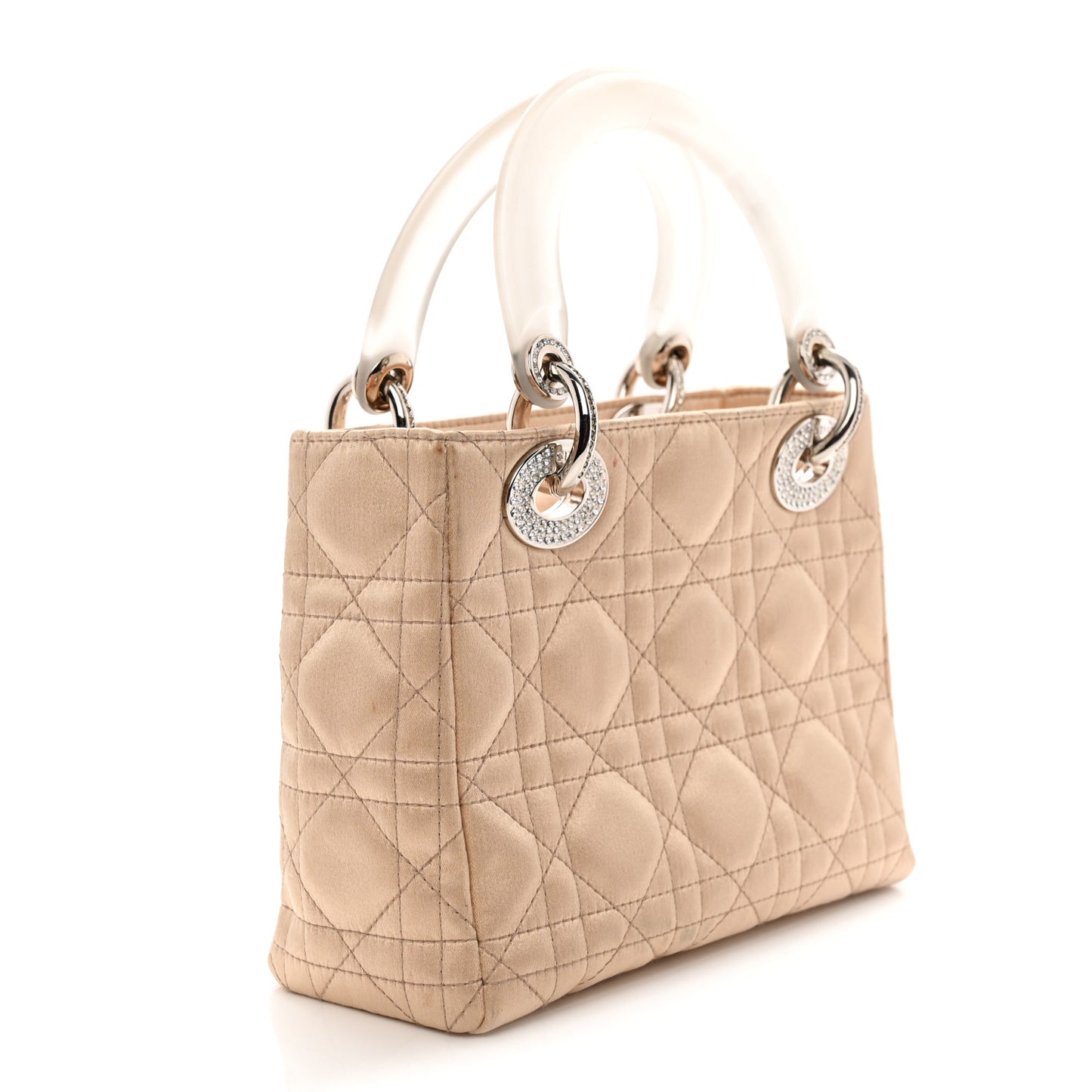 Satin Swarovski Crystal Acrylic PVC Cannage Mini Lady Dior Beige