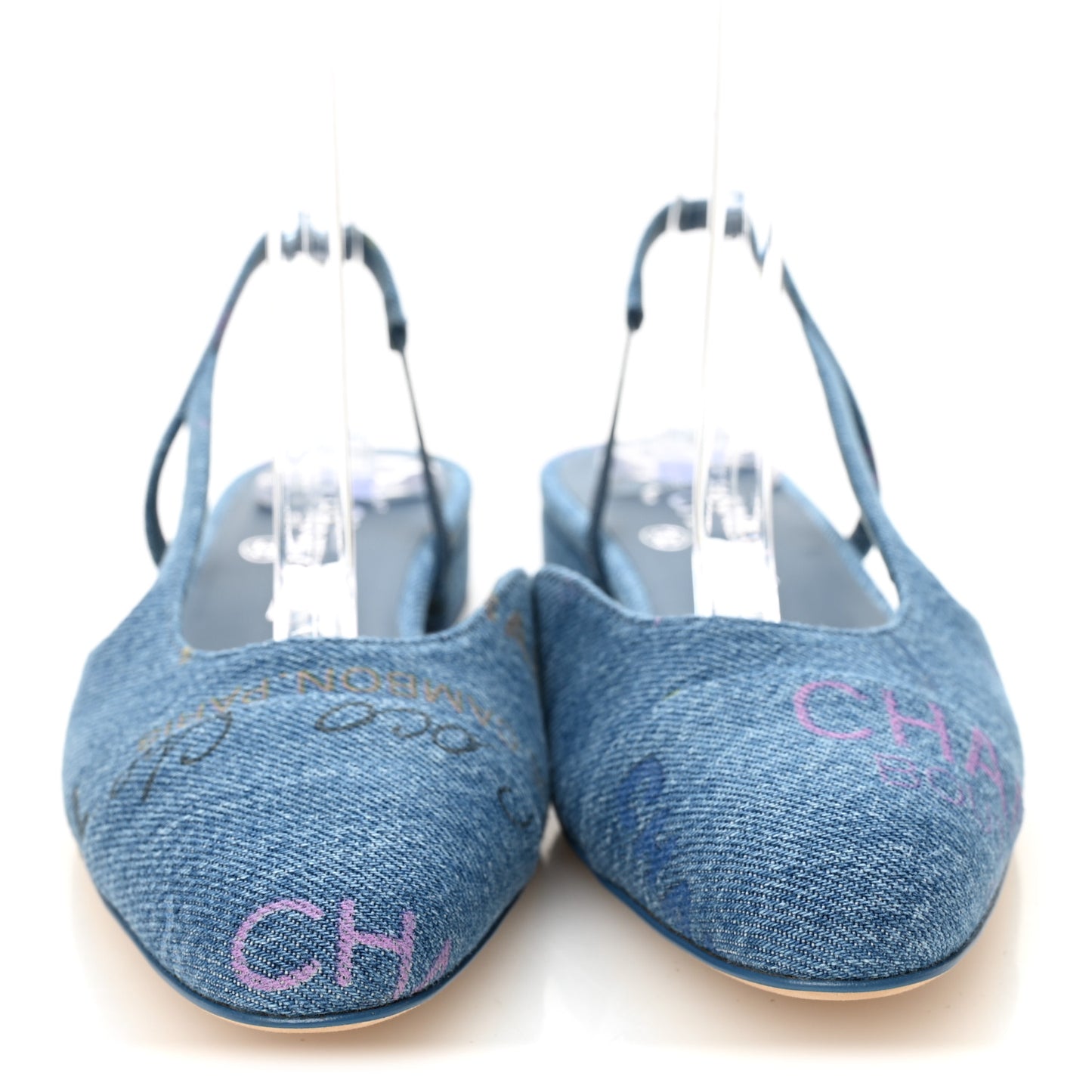 Denim Printed Denim Mood Cap Toe CC Slingback Flats 37 Light Blue Multicolor