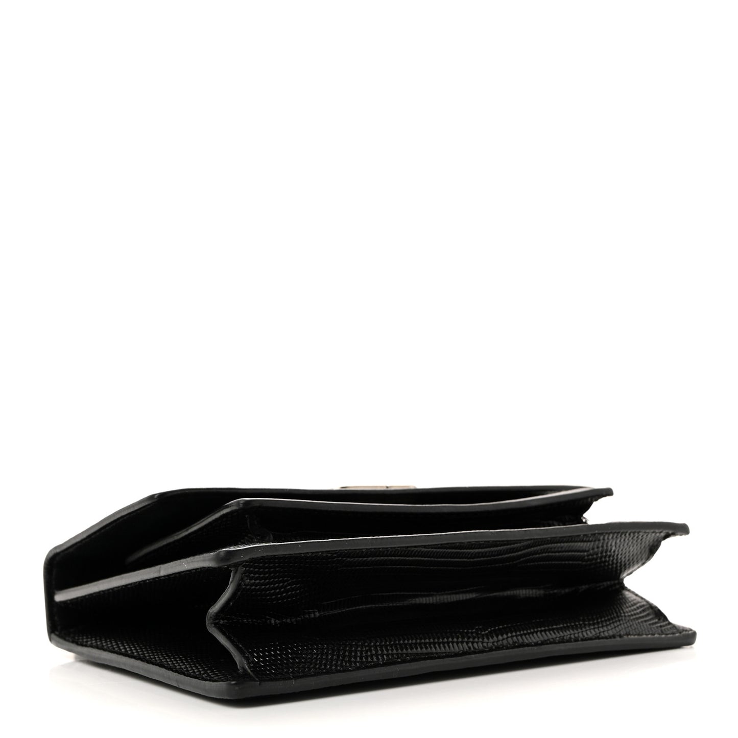 Patent Calfskin Lizard Embossed XS Sharp Top Handle Bag Black
