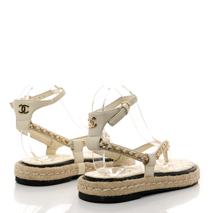 Chanel Lambskin Chain CC Thong Espadrille Sandals 37 White 4 of 8