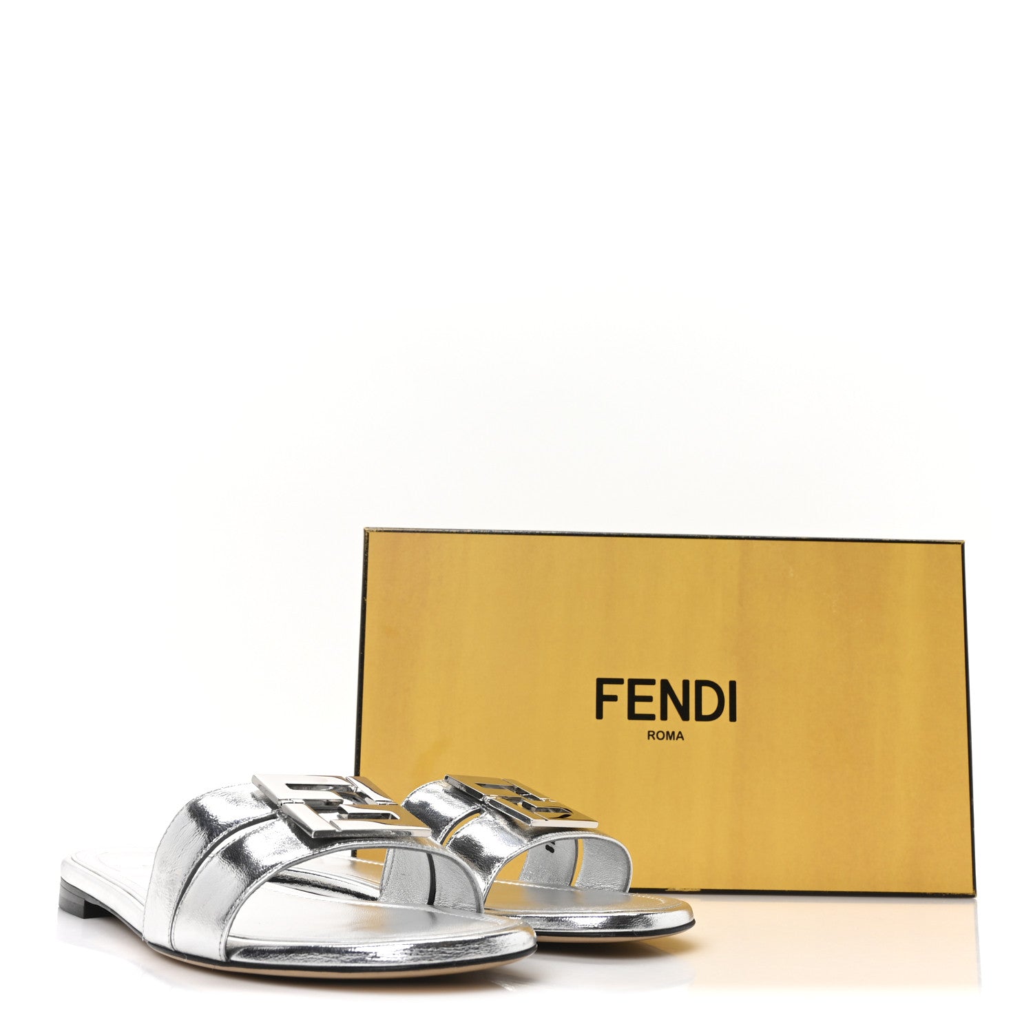 Fendi Nappa Laminata FFold Flat Slide Sandals 40.5 Argento 9 of 9