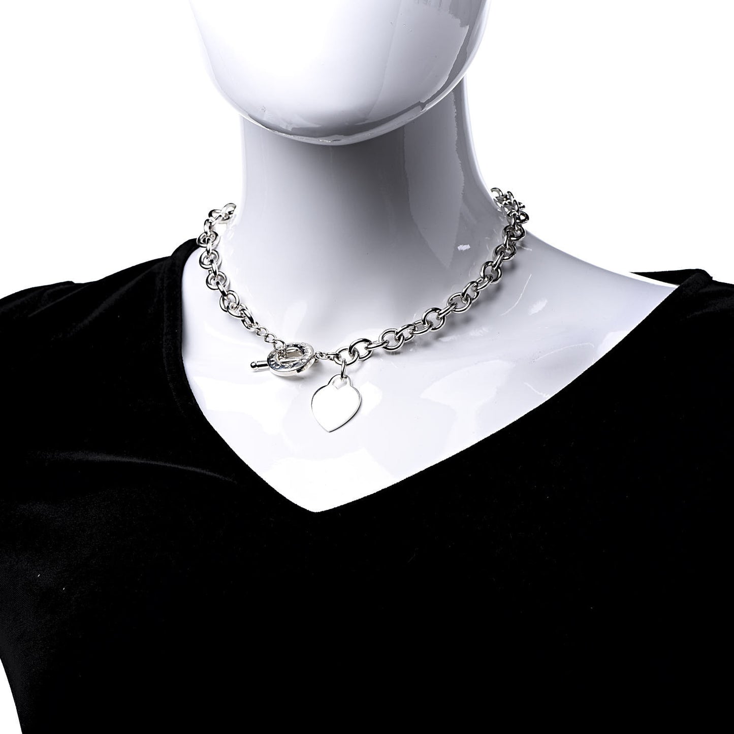 Sterling Silver Heart Tag Toggle Necklace