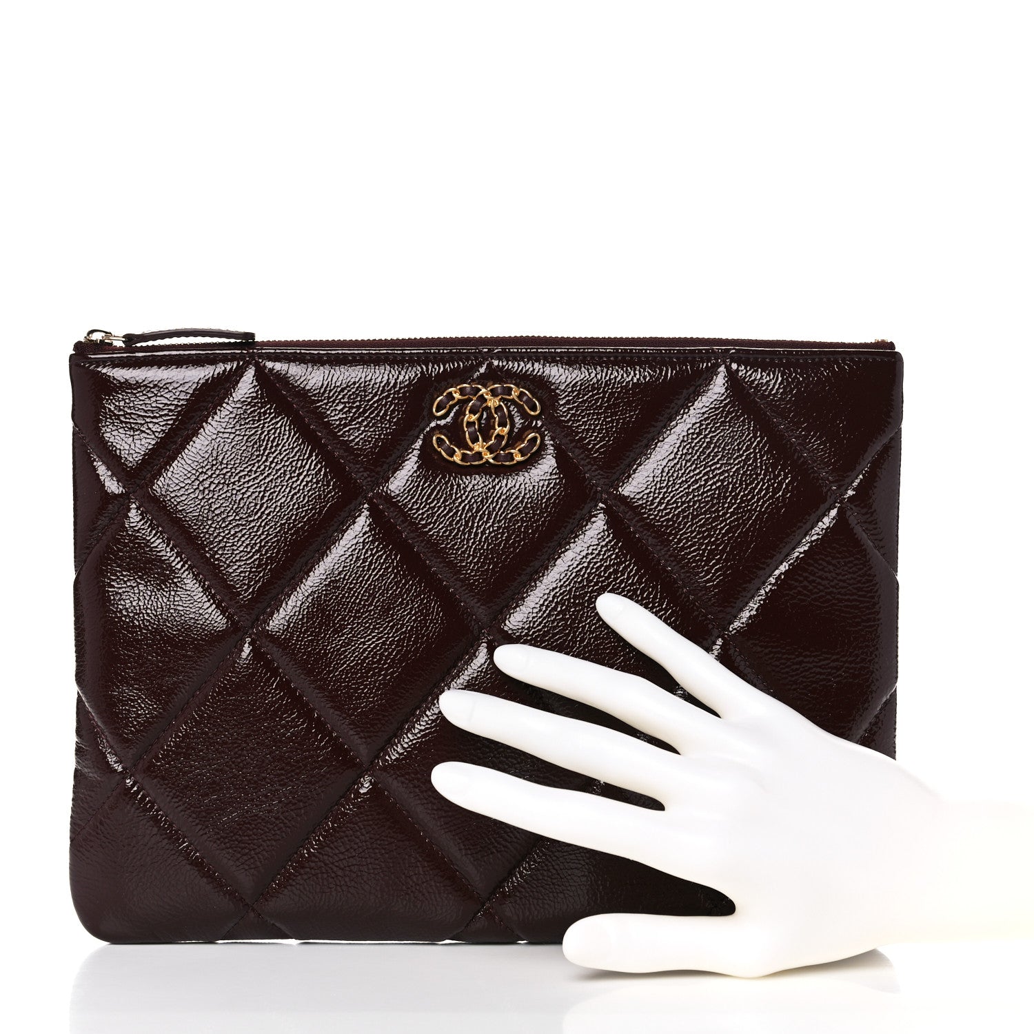 Chanel Shiny Crumpled Calfskin Large Chanel 19 Pouch Burgundy 2 of 11