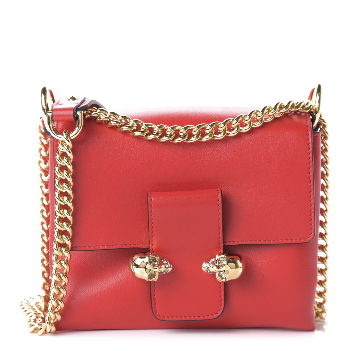 Calfskin Small Twin Skull Chain Crossbody Red