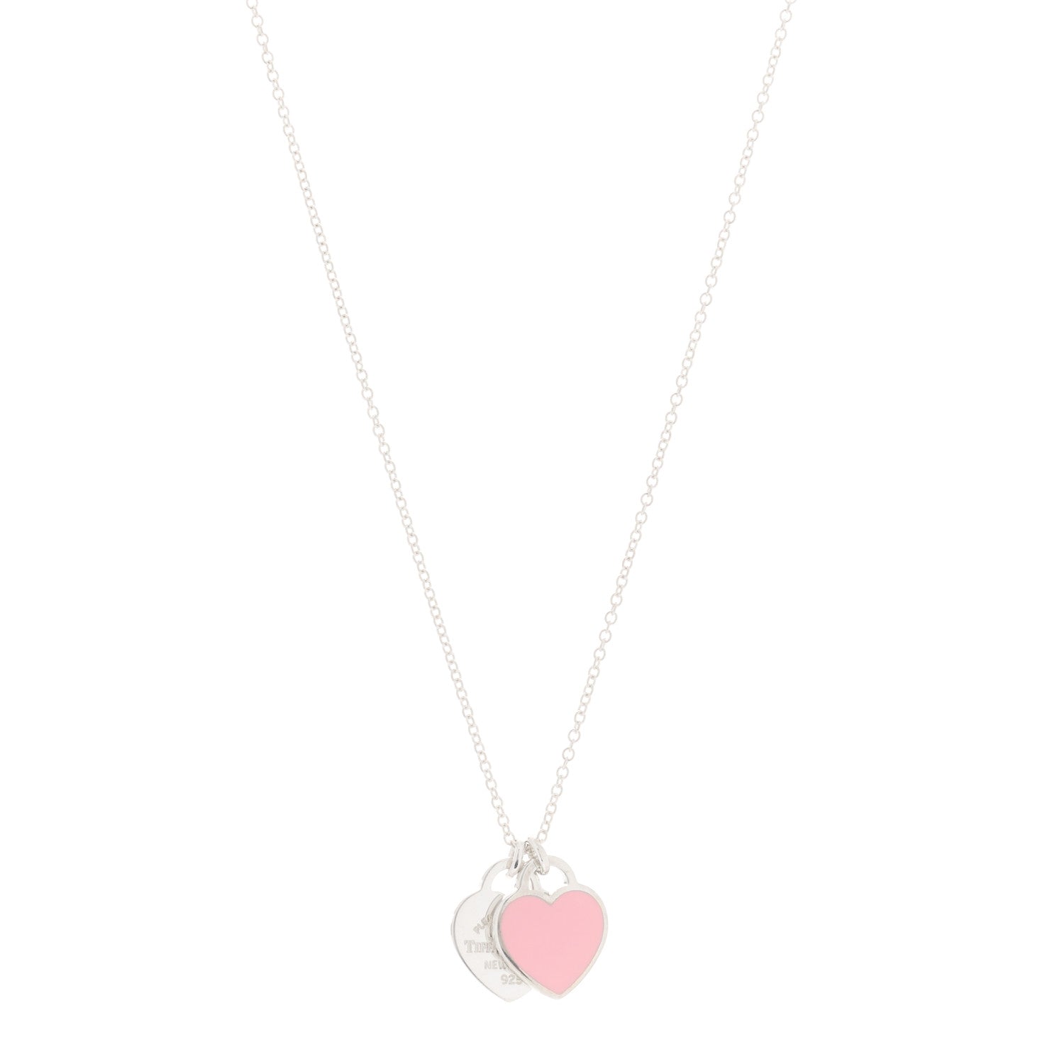Tiffany Sterling Silver Enamel Return to Tiffany Double Heart Tag Pendant Necklace Pink 1 of 4