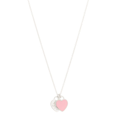 Tiffany Sterling Silver Enamel Return to Tiffany Double Heart Tag Pendant Necklace Pink 1 of 4