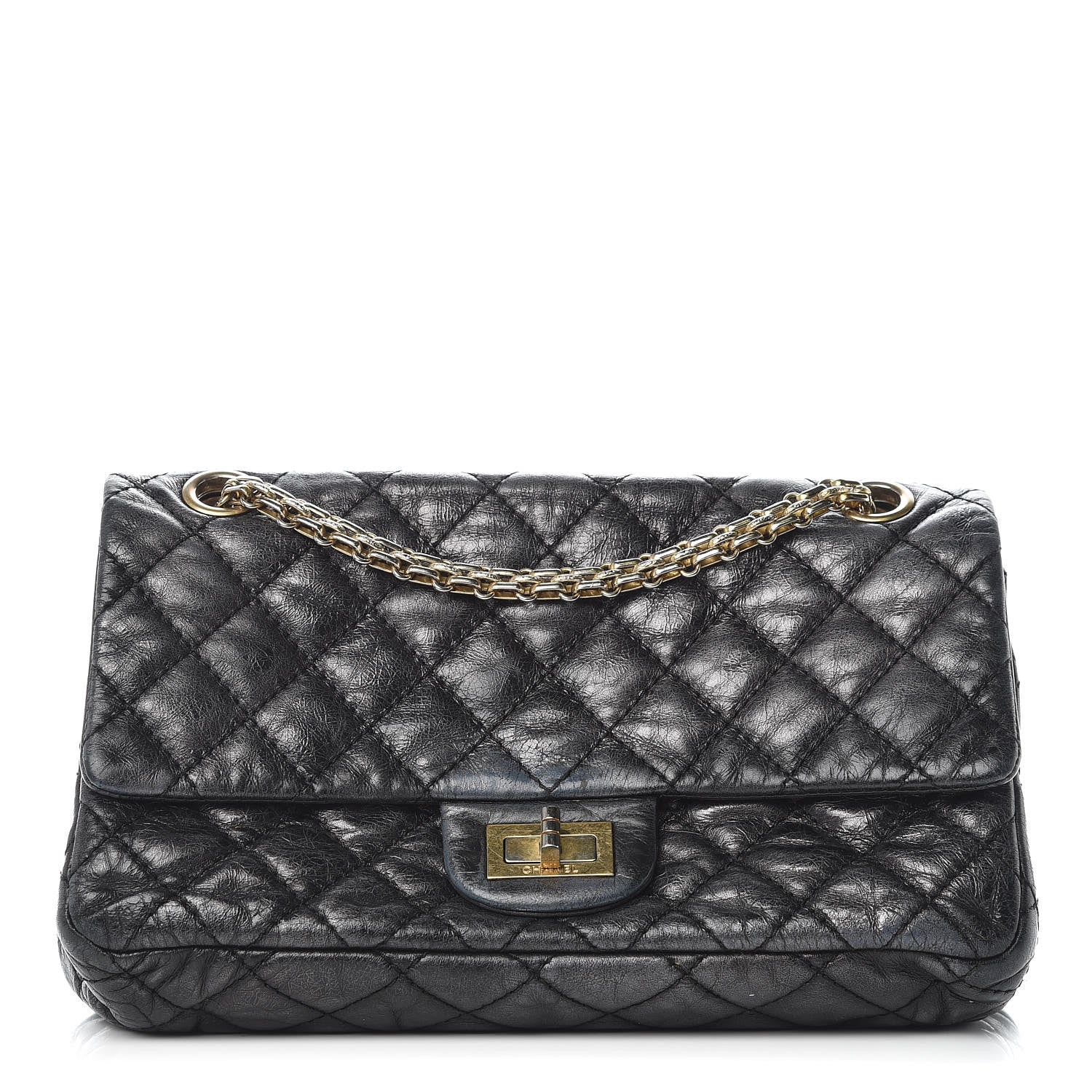 Chanel Metallic Aged Calfskin Accordion Reissue 2.55 Flap Dark Silver 1 of 9