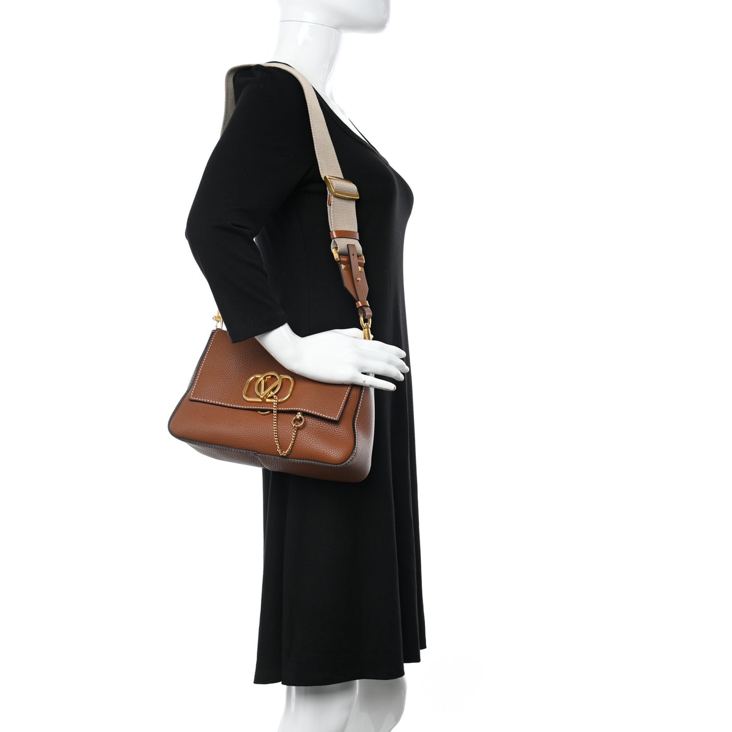Pebbled Calfskin Small VRing Shoulder Bag Saddle Brown