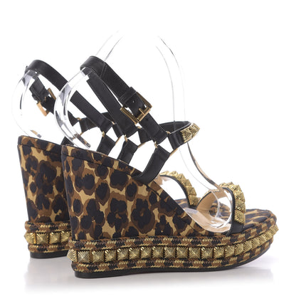 Christian Louboutin Nappa Silk Leopard Pira Ryad 110 Wedge Sandals 40 Black Marron 4 of 8