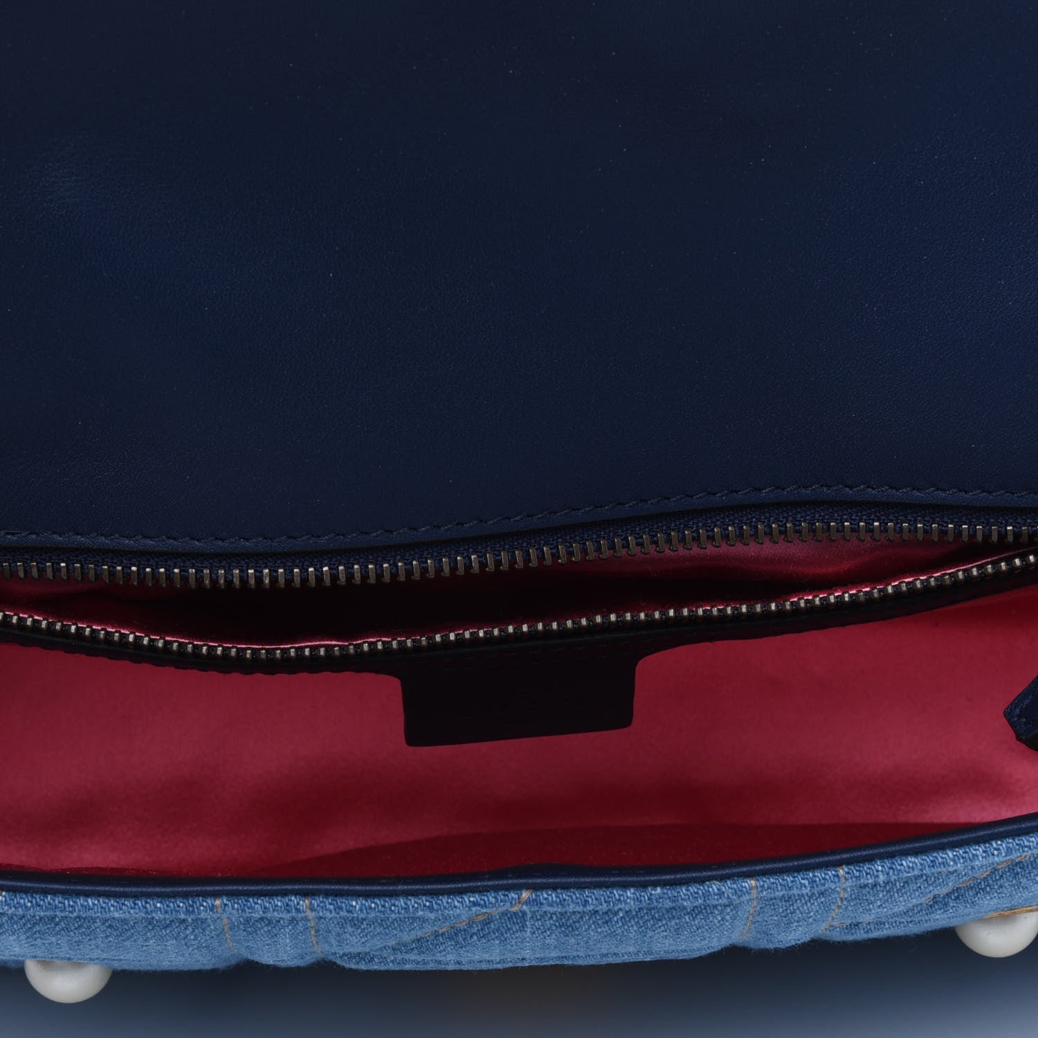 Gucci Denim Matelasse Pearl Studded Small GG Marmont Shoulder Bag Blue 4 of 4