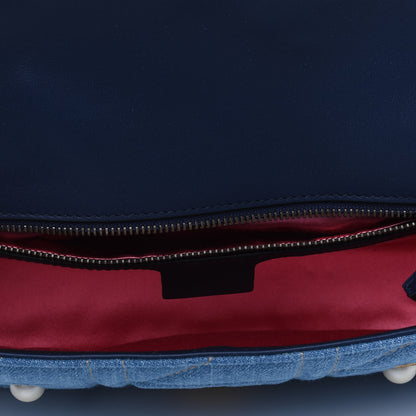 Gucci Denim Matelasse Pearl Studded Small GG Marmont Shoulder Bag Blue 4 of 4