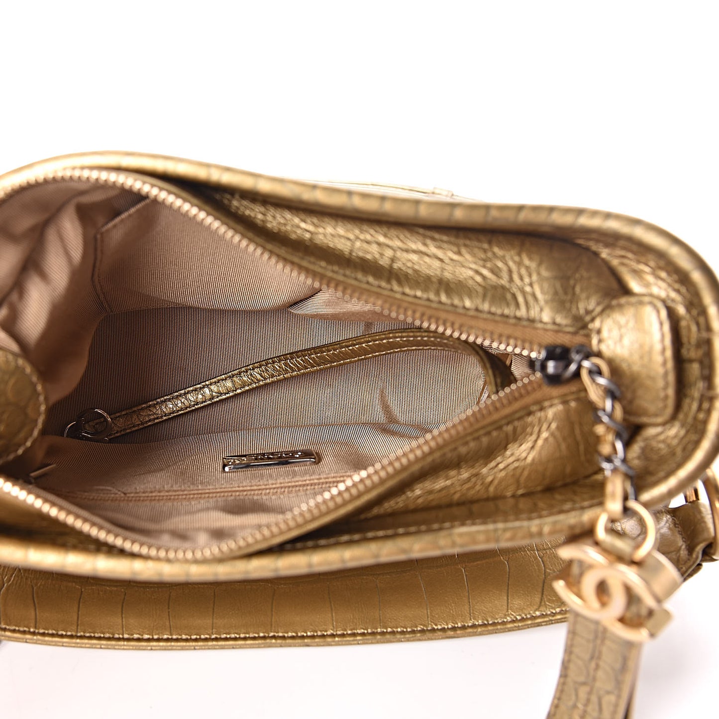 Metallic Calfskin Crocodile Embossed Cocodile Small Gabrielle Hobo Gold