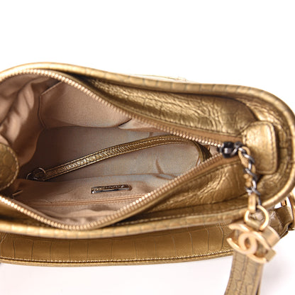 Chanel Metallic Calfskin Crocodile Embossed Cocodile Small Gabrielle Hobo Gold 6 of 11