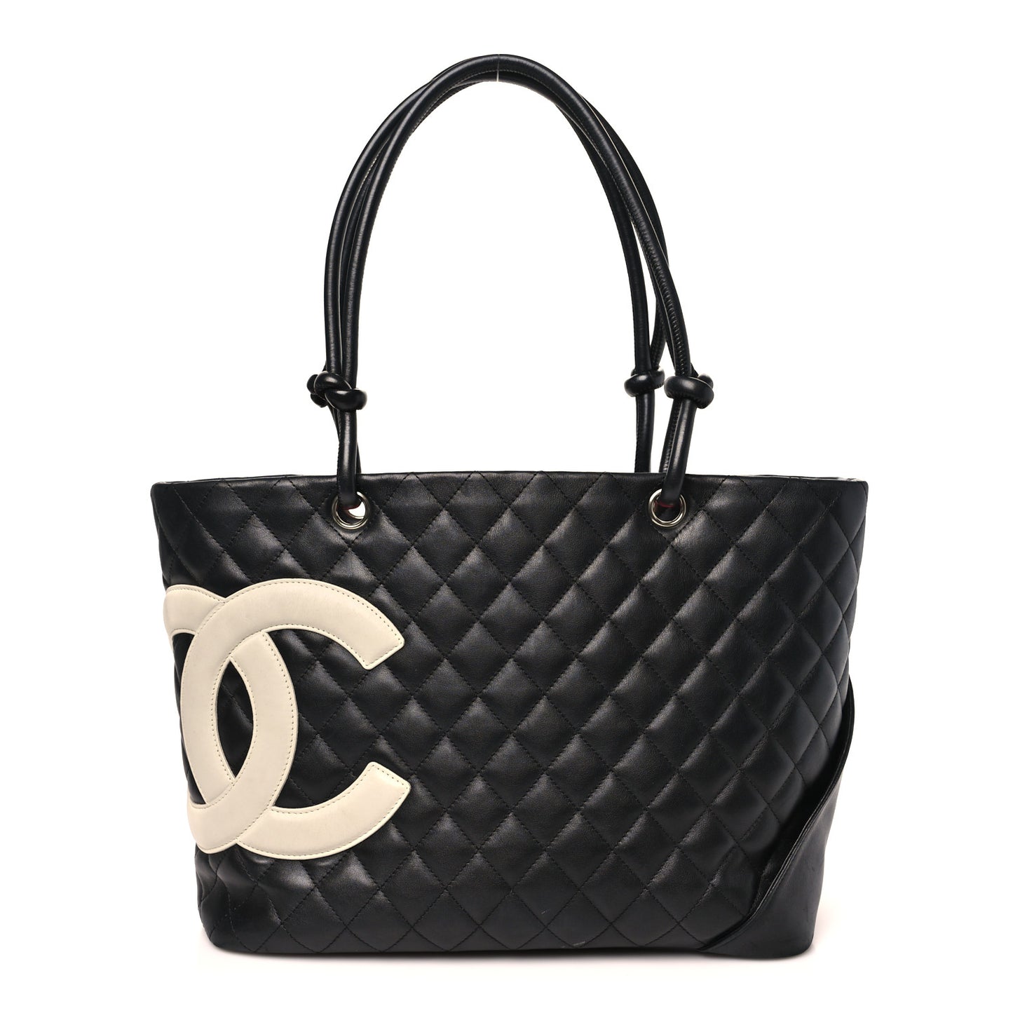 Calfskin Quilted Large Cambon Tote Black White