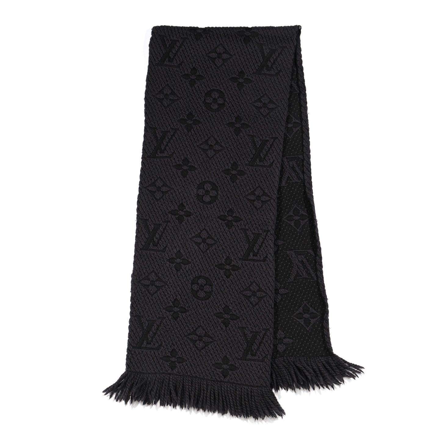 Wool Silk Logomania Scarf Charcoal Grey