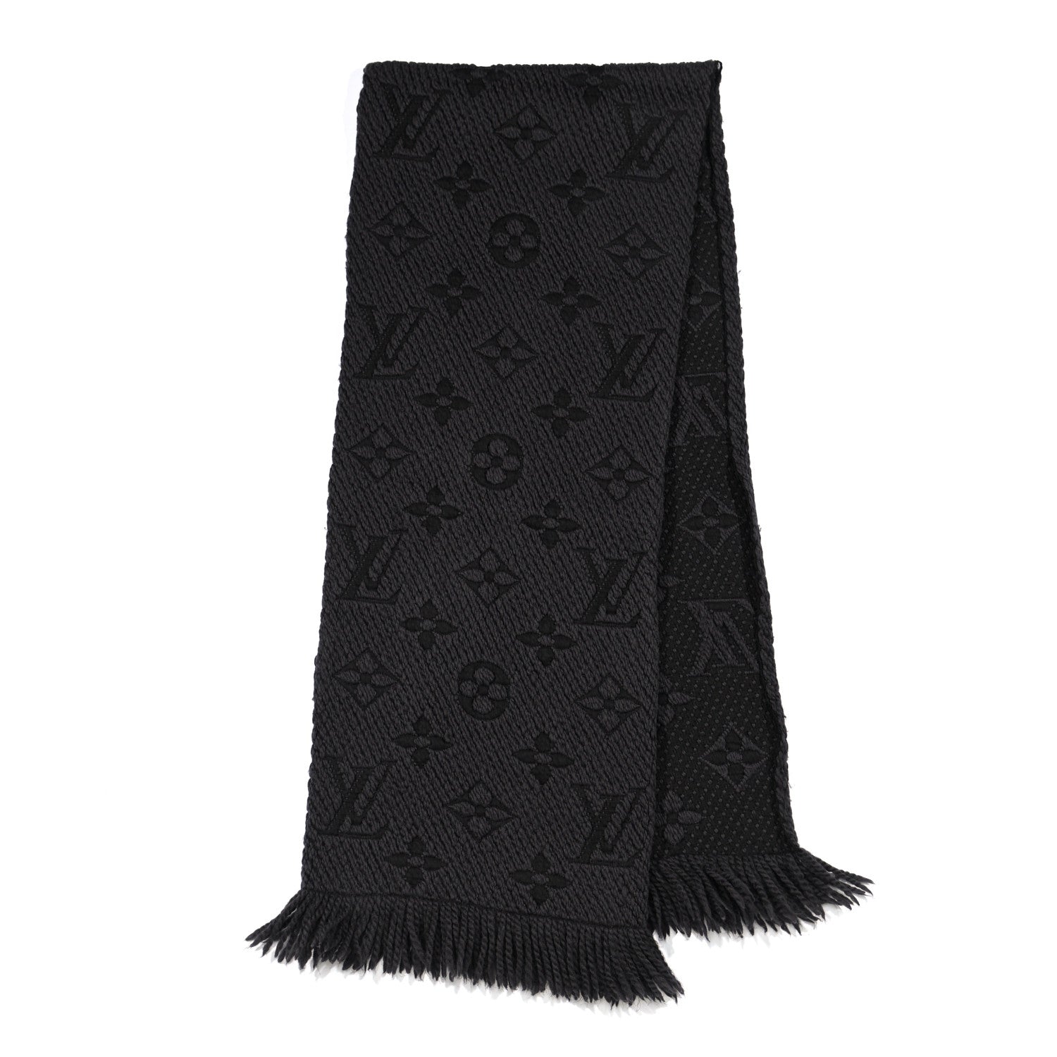 Louis Vuitton Wool Silk Logomania Scarf Charcoal Grey 2 of 3
