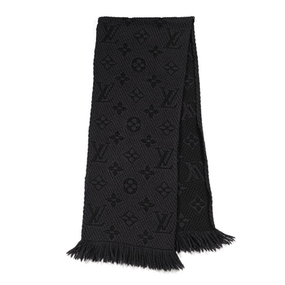 Louis Vuitton Wool Silk Logomania Scarf Charcoal Grey 2 of 3