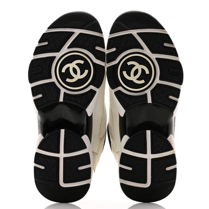 Chanel Mesh Suede Calfskin Grained Calfskin Womens CC Sneakers 37 White Black 5 of 10