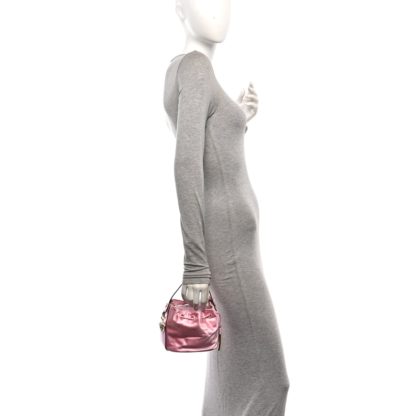Satin Medusa Drawstring Bucket Bag Pink