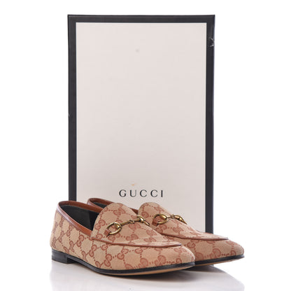 Gucci Canvas GG Monogram Horsebit Womens Jordaan Loafers 37.5 Beige Ruggine Rust 13 of 13