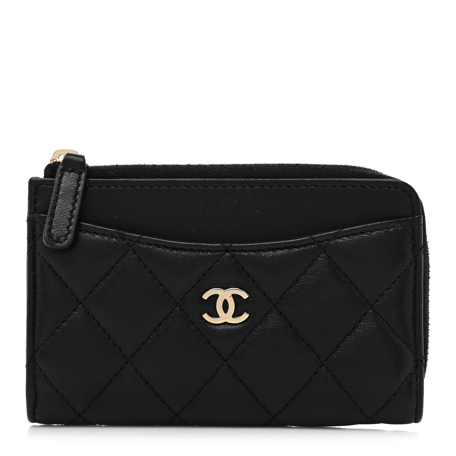 Chanel Lambskin Quilted Zip Card Holder Black 1 of 11