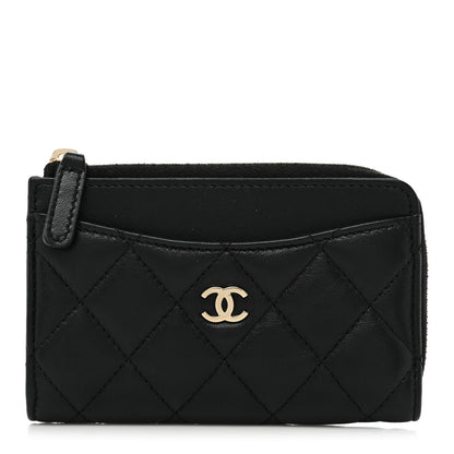 Chanel Lambskin Quilted Zip Card Holder Black 1 of 11