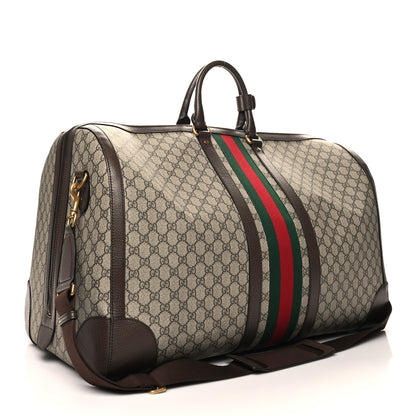 Gucci GG Supreme Monogram Textured Dollar Calfskin Web Large Savoy Duffle Bag Beige Ebony New Acero 2 of 13