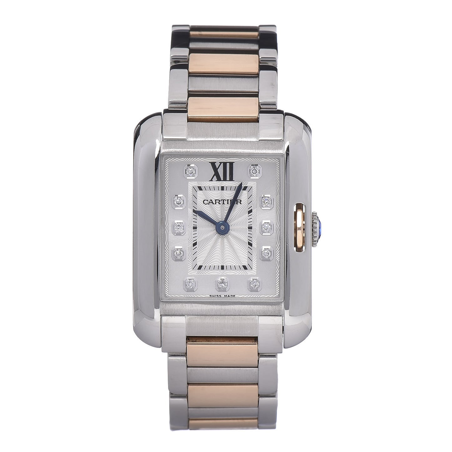 Stainless Steel 18K Pink Gold Diamond 23mm Tank Anglaise Quartz Watch