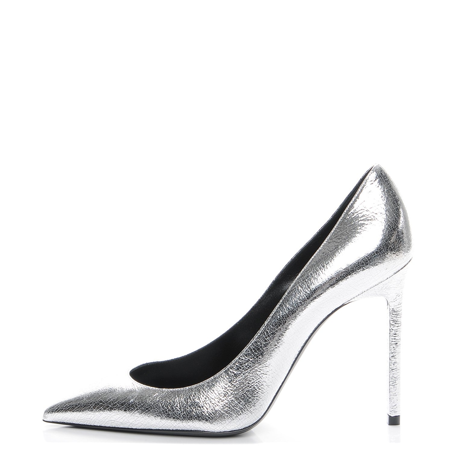 Saint Laurent Metallic Cracked Goatskin Anja 105 Pumps 38.5 Argento 1 of 9