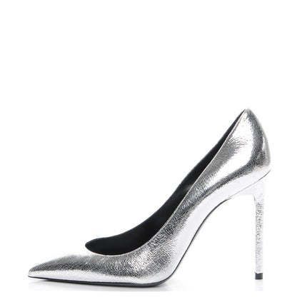 Saint Laurent Metallic Cracked Goatskin Anja 105 Pumps 38.5 Argento 1 of 9