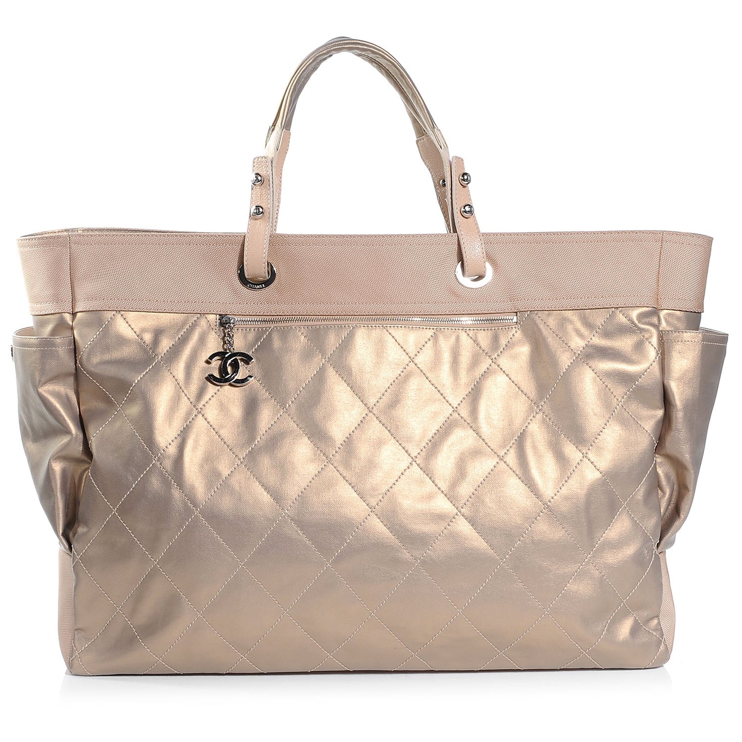Coated Canvas Quilted Paris Biarritz XL Tote Gold