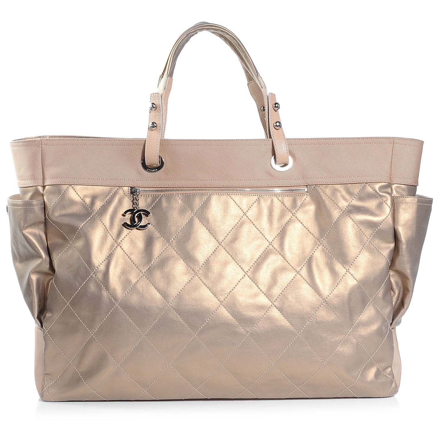 Chanel Coated Canvas Quilted Paris Biarritz XL Tote Gold 1 of 7