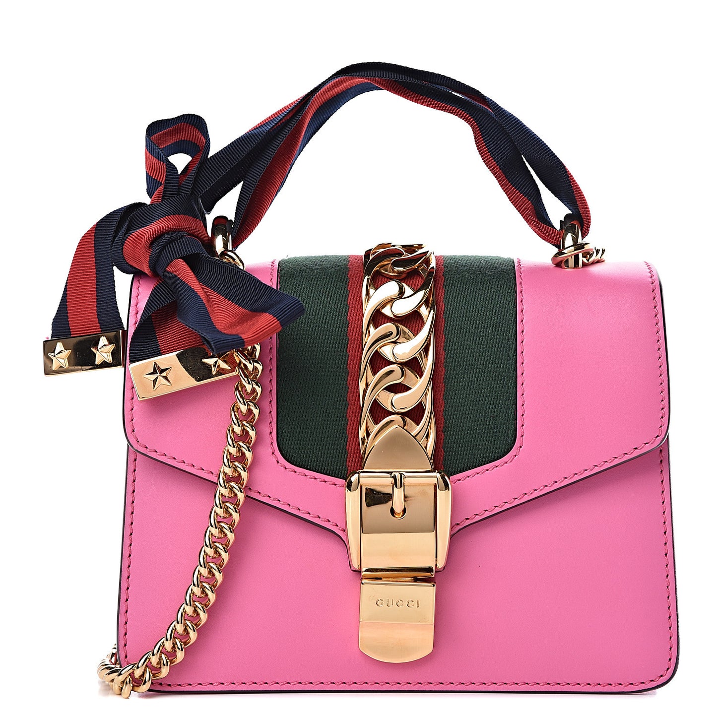 Vitello Fontanella Web Mini Sylvie Chain Shoulder Bag Pink Tropical Flower