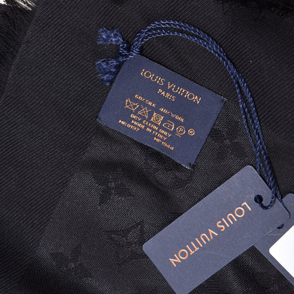Louis Vuitton Silk Wool Monogram Kabuki Stickers Shawl Black 7 of 7