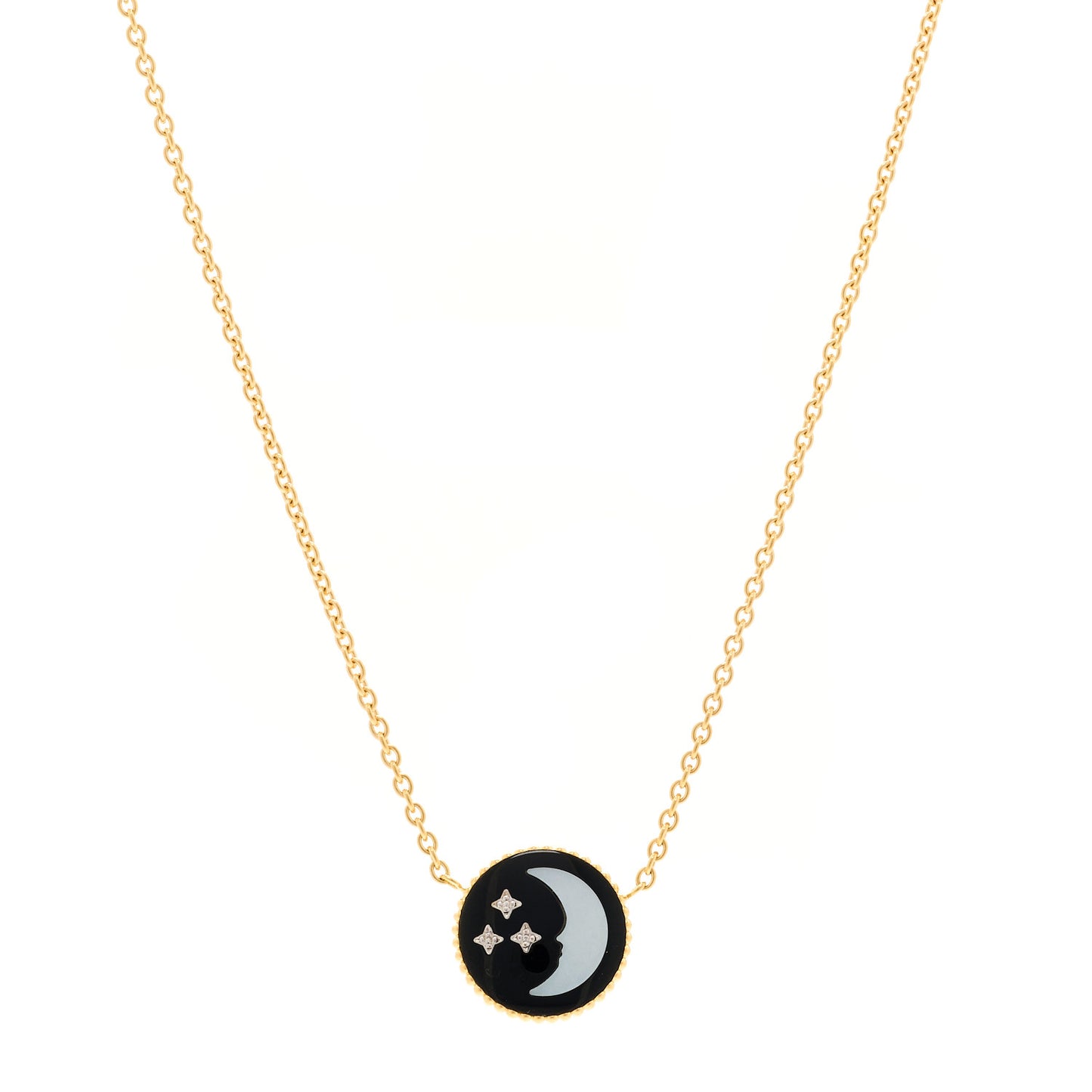 18K Yellow White Gold Diamond Black Onyx Mother of Pearl Rose Celeste Pendant Necklace
