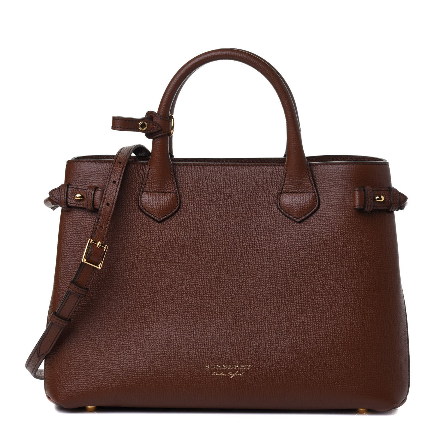 Grainy Calfskin House Check Medium Banner Tote Dark Tan