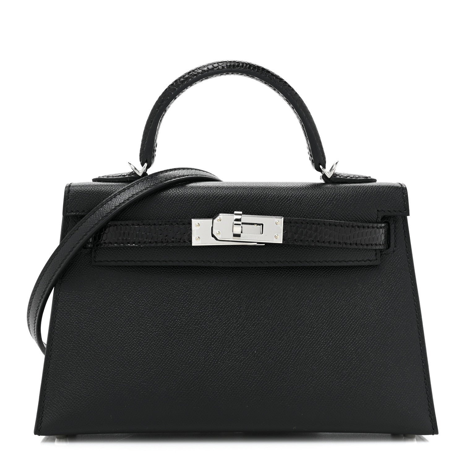 Hermes Madame Calfskin Lizard Mini Kelly Sellier Touch 20 Black 1 of 9